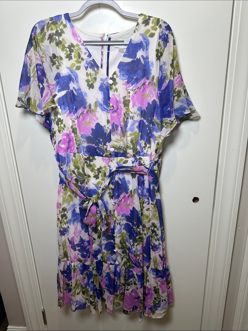 Calvin Klein Blue Pink & Green Floral Midi Dress (101)